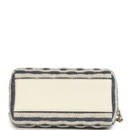 Mini Timeless Classic Barrel Bag with Chain Light Beige and Dark Blue Striped Woven Fabric Light Gold Hardware