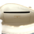 Mini Timeless Classic Barrel Bag with Chain Light Beige and Dark Blue Striped Woven Fabric Light Gold Hardware