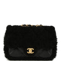 Mini Shearling Flap Bag Black Lambskin Brushed Gold Hardware