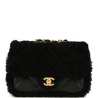 Mini Shearling Flap Bag Black Lambskin Brushed Gold Hardware