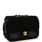 Mini Shearling Flap Bag Black Lambskin Brushed Gold Hardware