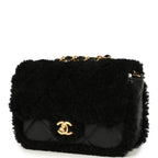Mini Shearling Flap Bag Black Lambskin Brushed Gold Hardware
