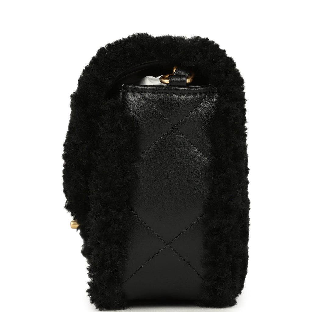 Mini Shearling Flap Bag Black Lambskin Brushed Gold Hardware