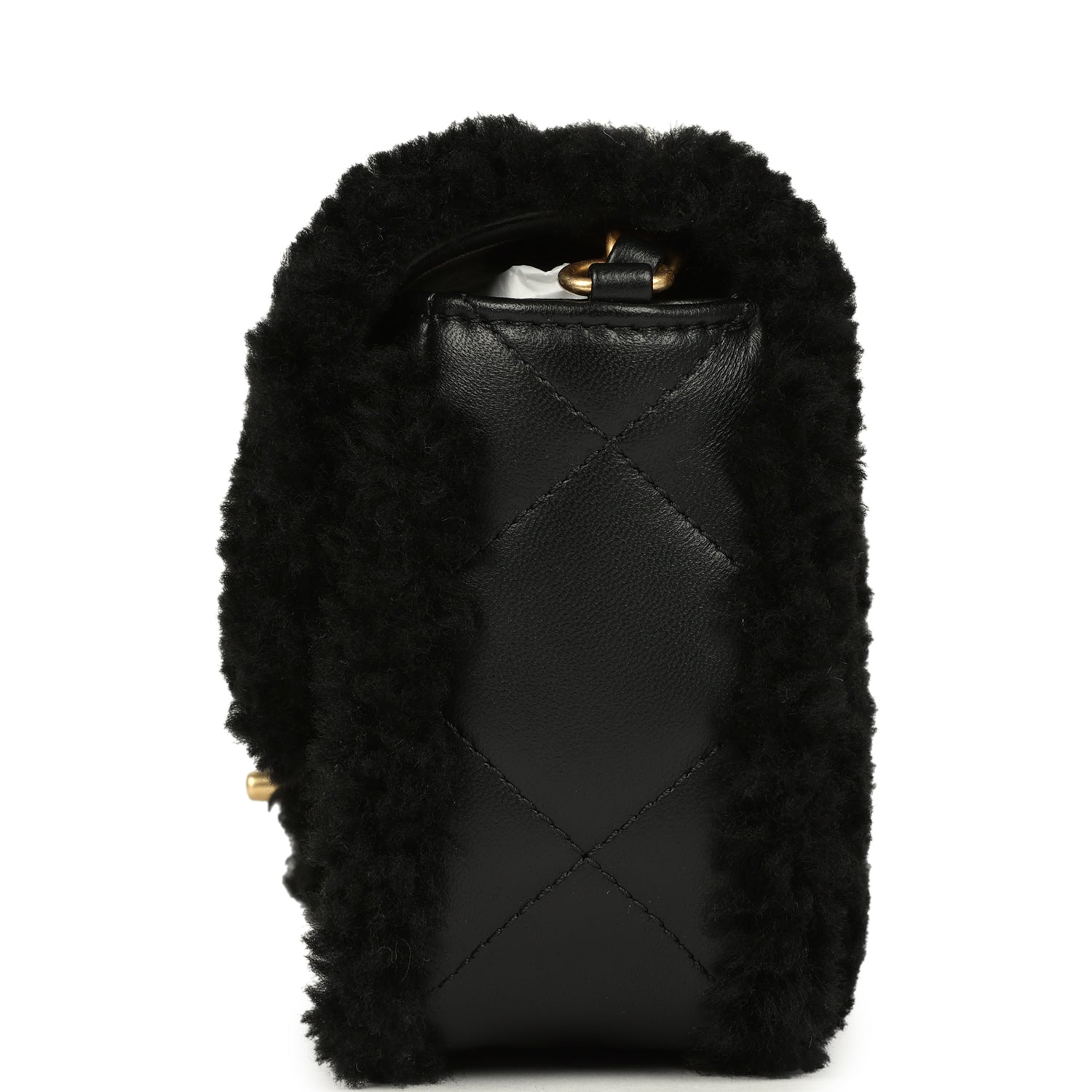 Mini Shearling Flap Bag Black Lambskin Brushed Gold Hardware
