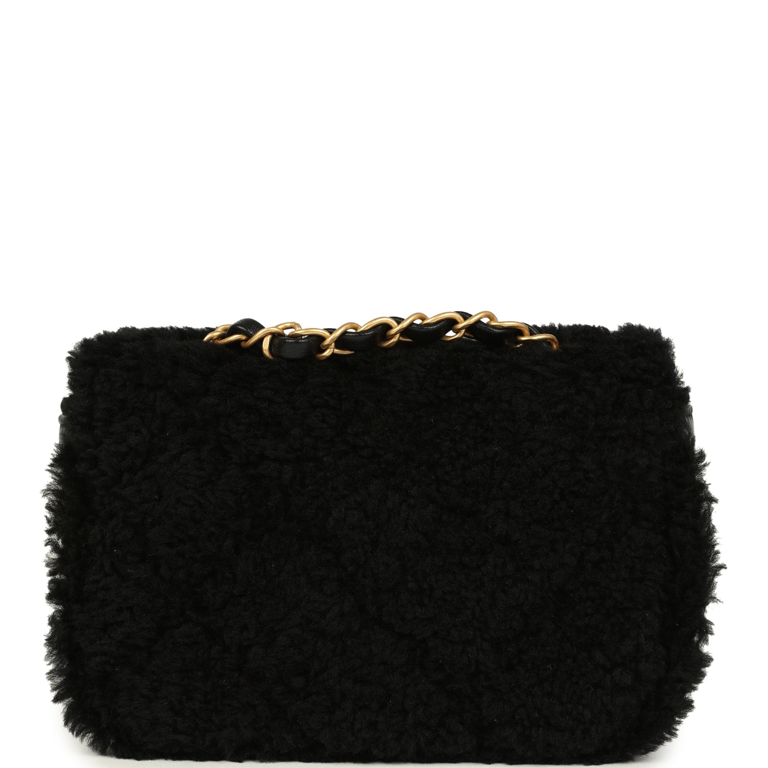 Mini Shearling Flap Bag Black Lambskin Brushed Gold Hardware