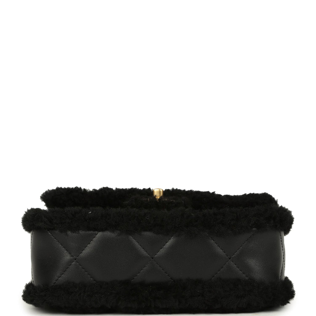 Mini Shearling Flap Bag Black Lambskin Brushed Gold Hardware