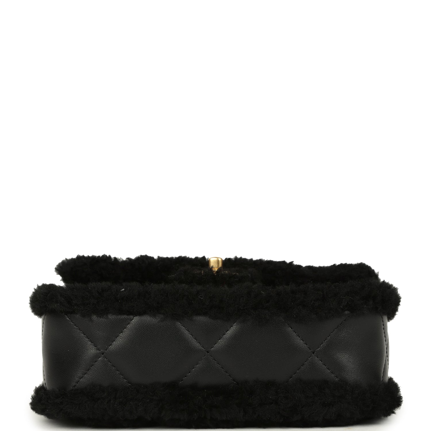 Mini Shearling Flap Bag Black Lambskin Brushed Gold Hardware