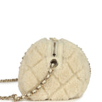 Mini Timeless Classic Barrel Bag with Chain Beige Shearling Light Gold Hardware