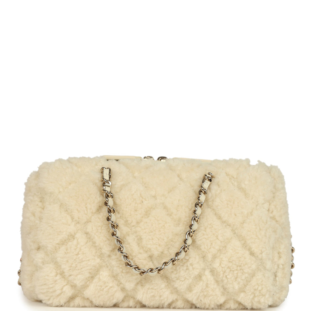 Mini Timeless Classic Barrel Bag with Chain Beige Shearling Light Gold Hardware