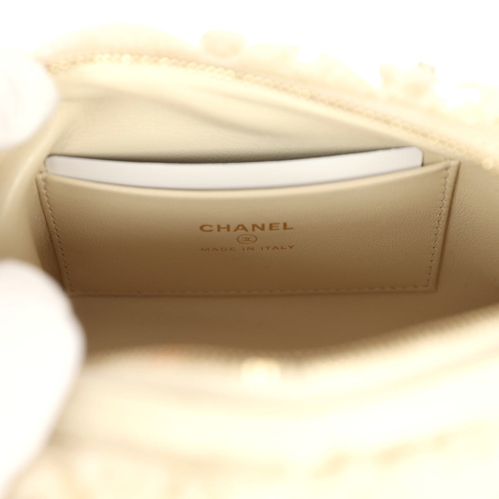 Mini Timeless Classic Barrel Bag with Chain Beige Shearling Light Gold Hardware