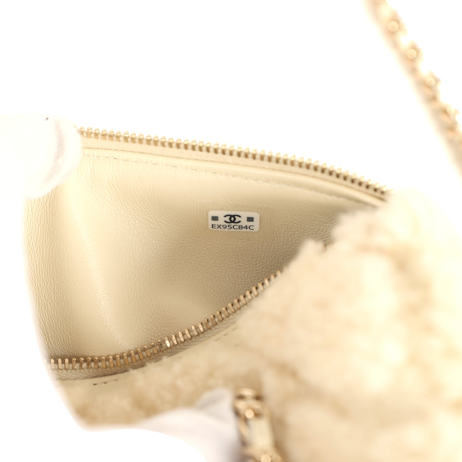 Mini Timeless Classic Barrel Bag with Chain Beige Shearling Light Gold Hardware