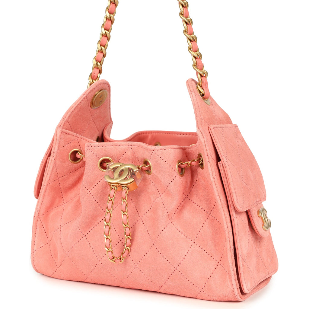 Mini 25 Hobo Bag Pink Suede Antique Gold Hardware
