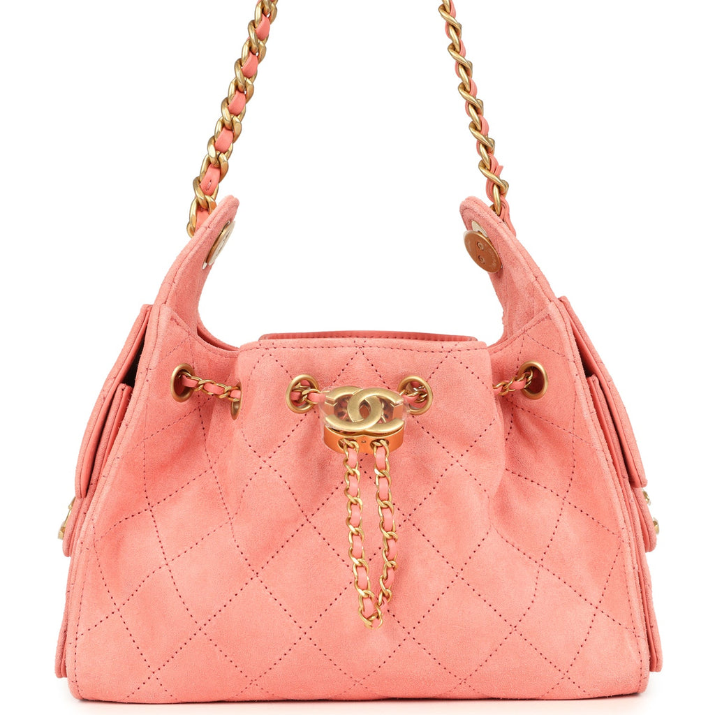 Mini 25 Hobo Bag Pink Suede Antique Gold Hardware