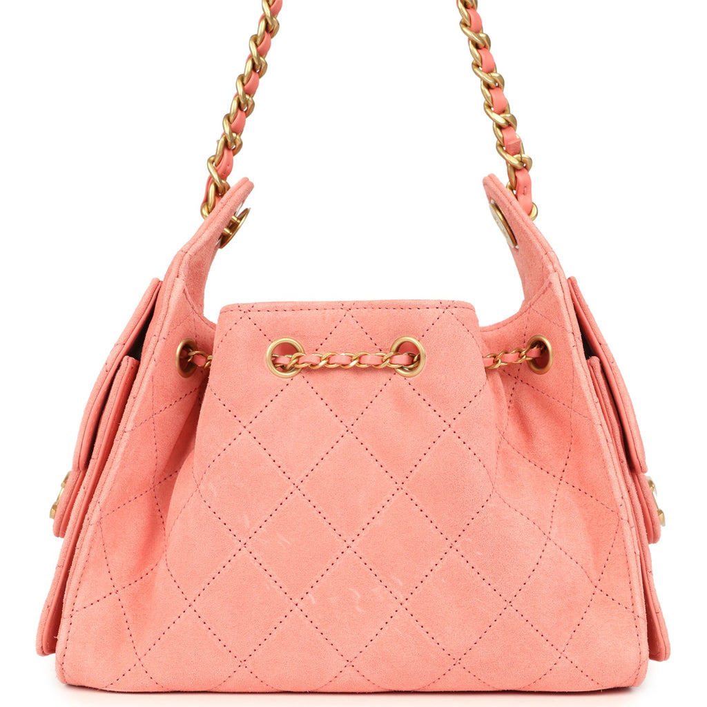 Mini 25 Hobo Bag Pink Suede Antique Gold Hardware