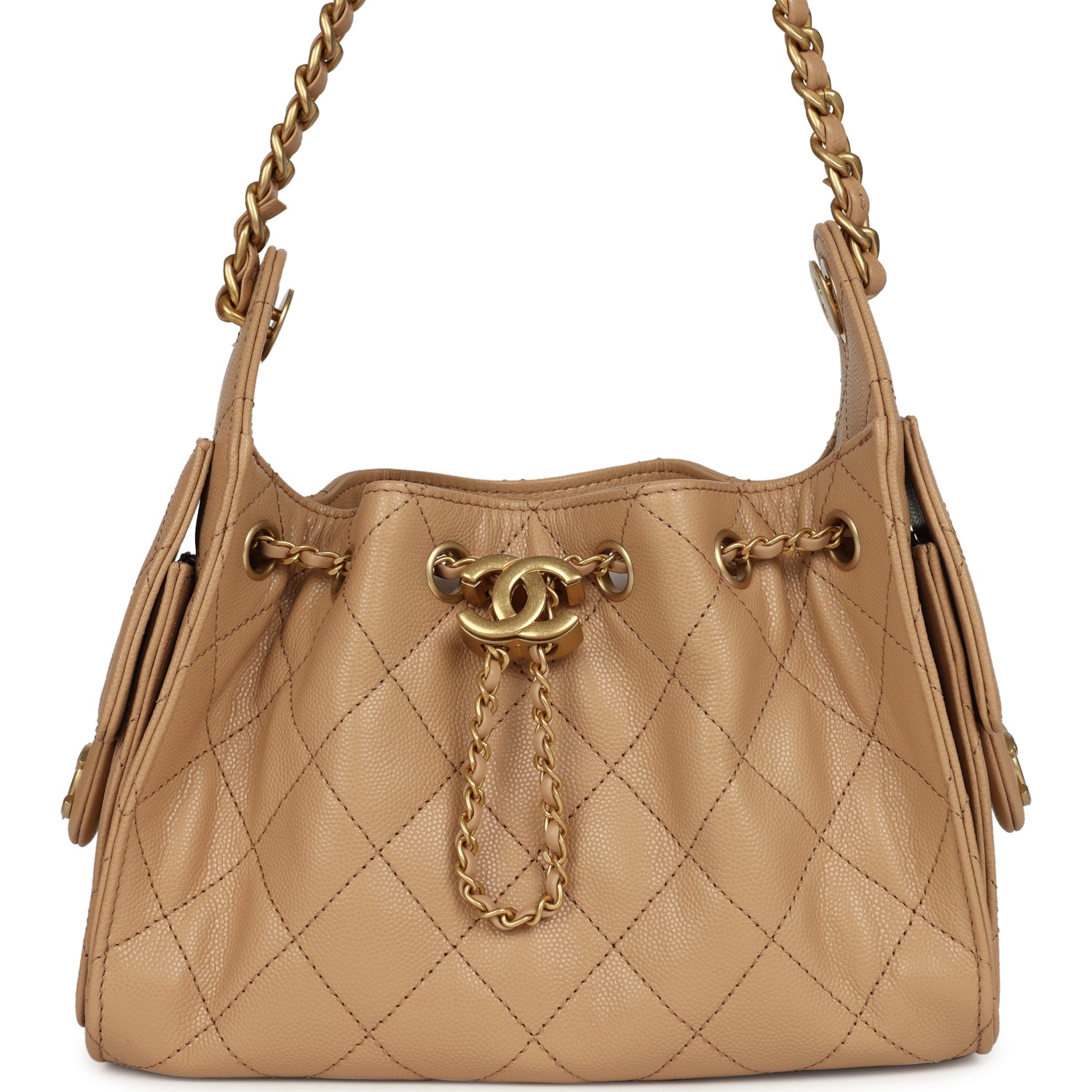 Mini 25 Hobo Bag Beige Caviar Antique Gold Hardware
