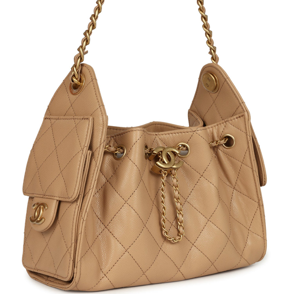 Mini 25 Hobo Bag Beige Caviar Antique Gold Hardware