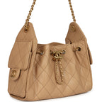 Mini 25 Hobo Bag Beige Caviar Antique Gold Hardware