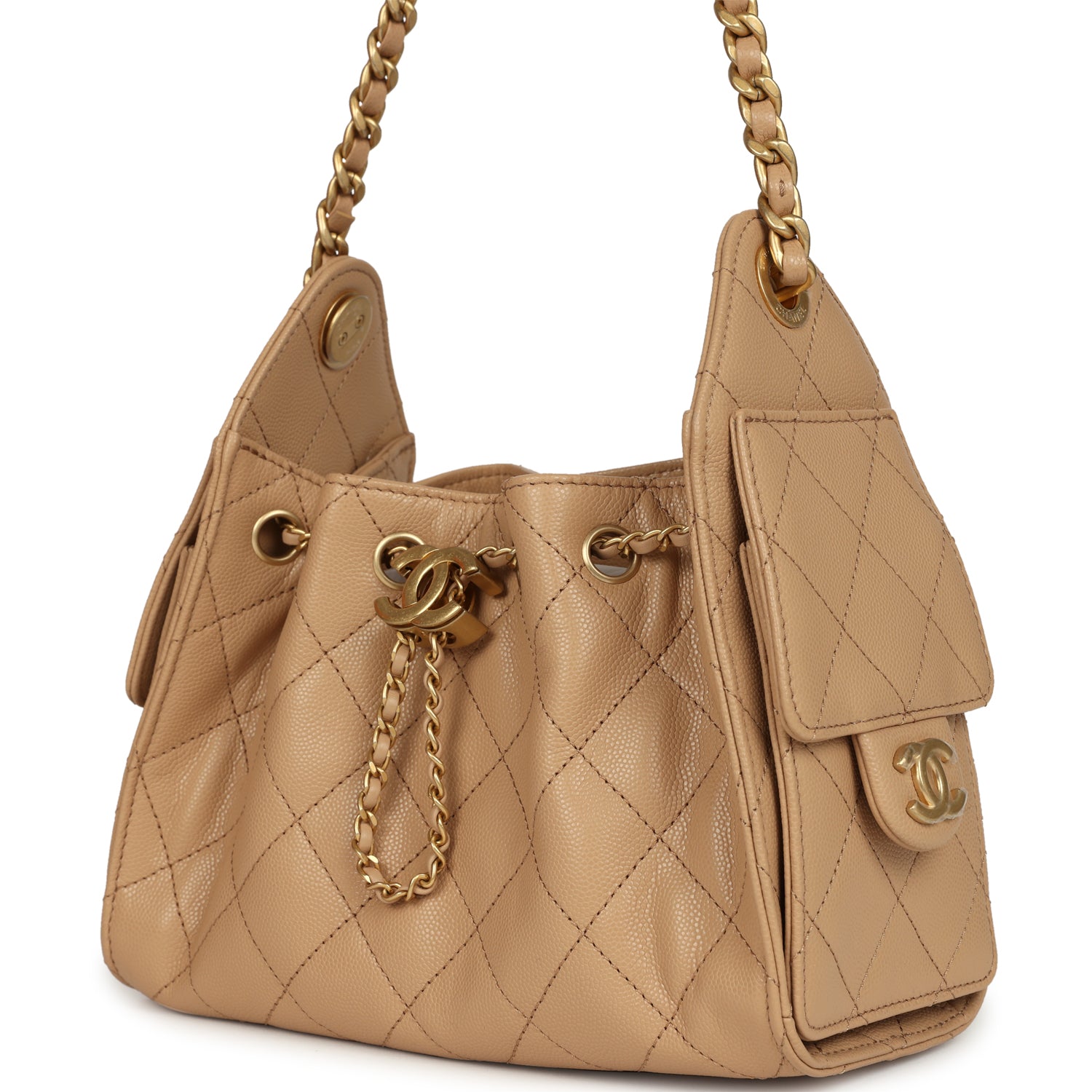 Mini 25 Hobo Bag Beige Caviar Antique Gold Hardware