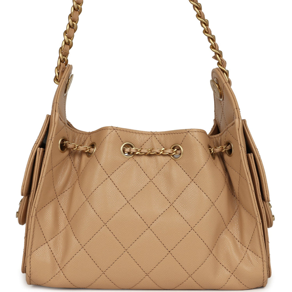Mini 25 Hobo Bag Beige Caviar Antique Gold Hardware