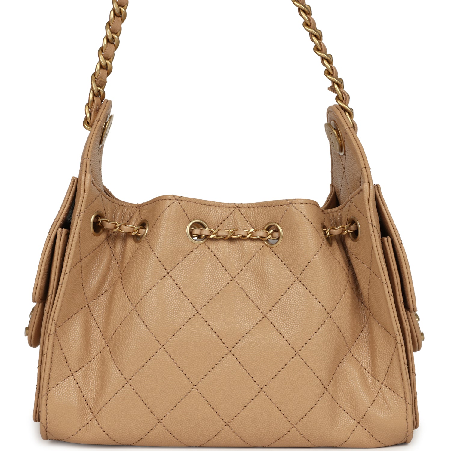 Mini 25 Hobo Bag Beige Caviar Antique Gold Hardware