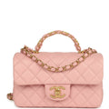 Mini Rectangular Flap Bag with CC Top Handle Pink Shiny Caviar Antique Gold Hardware