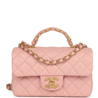 Mini Rectangular Flap Bag with CC Top Handle Pink Shiny Caviar Antique Gold Hardware