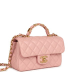 Mini Rectangular Flap Bag with CC Top Handle Pink Shiny Caviar Antique Gold Hardware