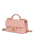 Mini Rectangular Flap Bag with CC Top Handle Pink Shiny Caviar Antique Gold Hardware