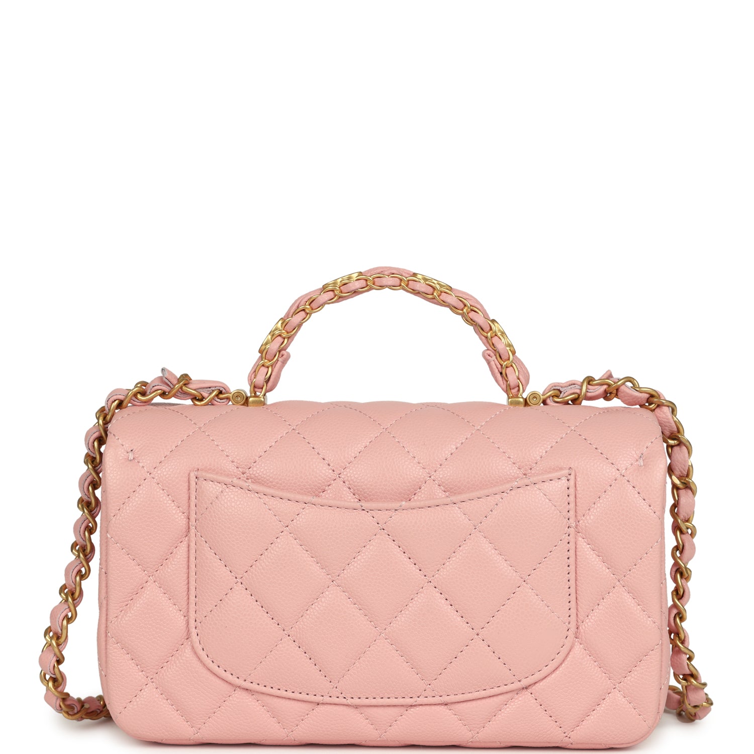 Mini Rectangular Flap Bag with CC Top Handle Pink Shiny Caviar Antique Gold Hardware