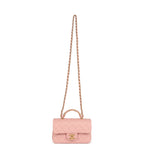 Mini Rectangular Flap Bag with CC Top Handle Pink Shiny Caviar Antique Gold Hardware