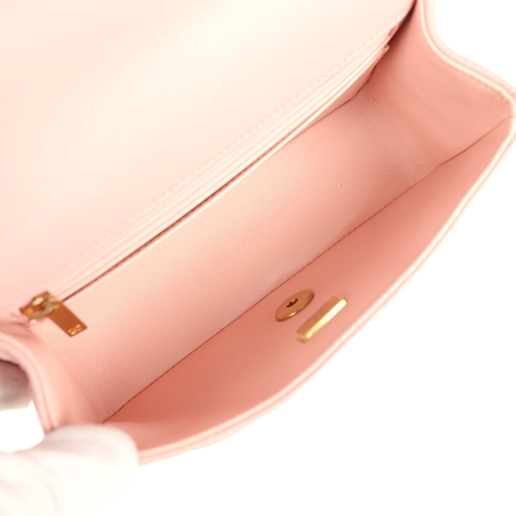 Mini Rectangular Flap Bag with CC Top Handle Pink Shiny Caviar Antique Gold Hardware