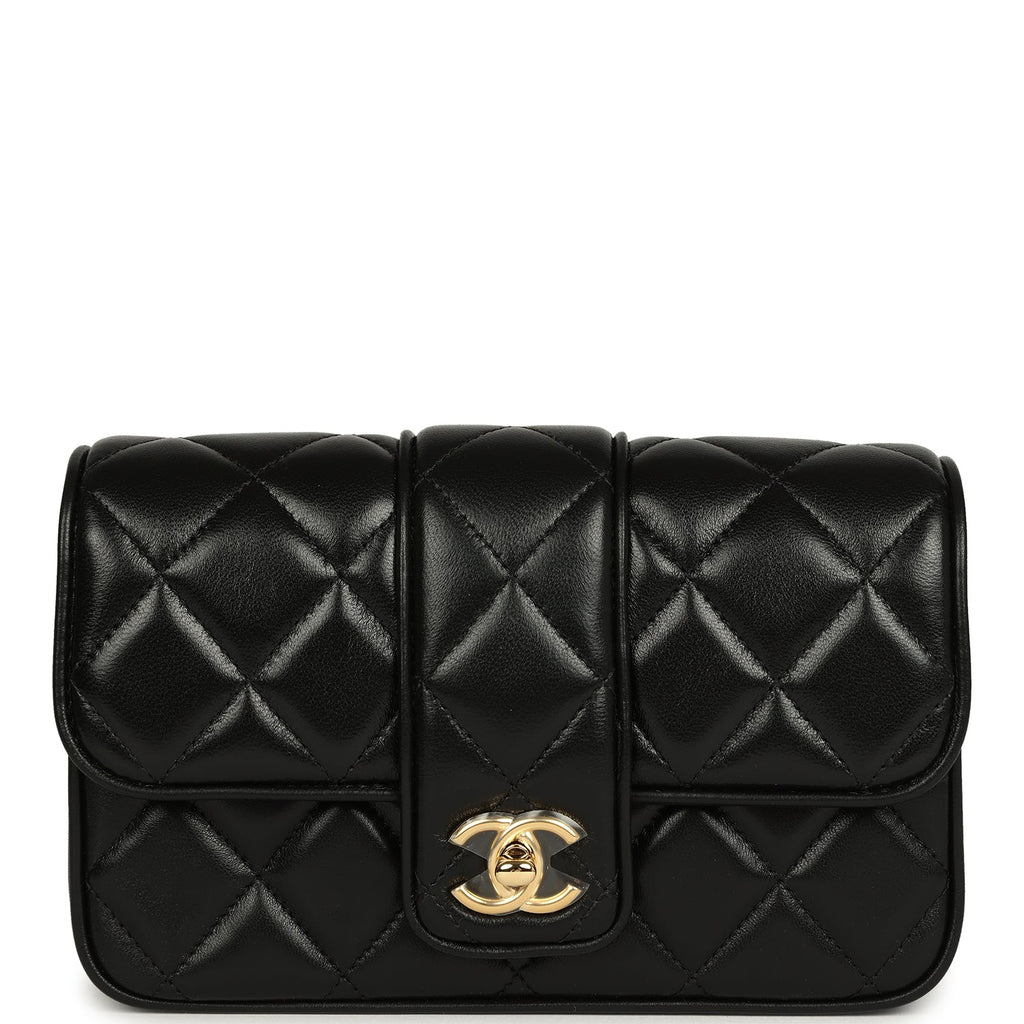 Mini Tab Flap Bag Black Lambskin Gold Hardware