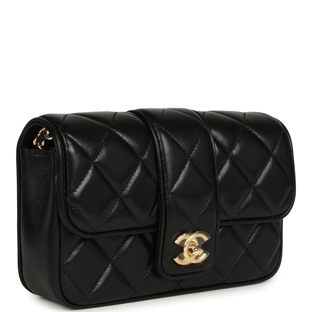 Mini Tab Flap Bag Black Lambskin Gold Hardware