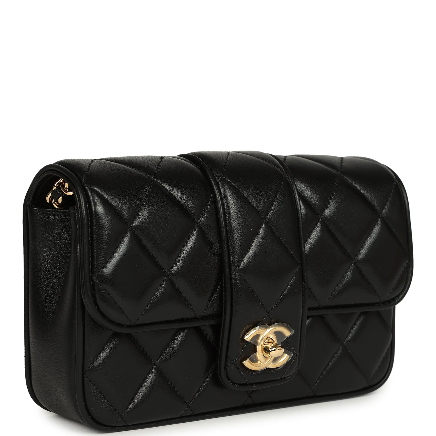 Mini Tab Flap Bag Black Lambskin Gold Hardware
