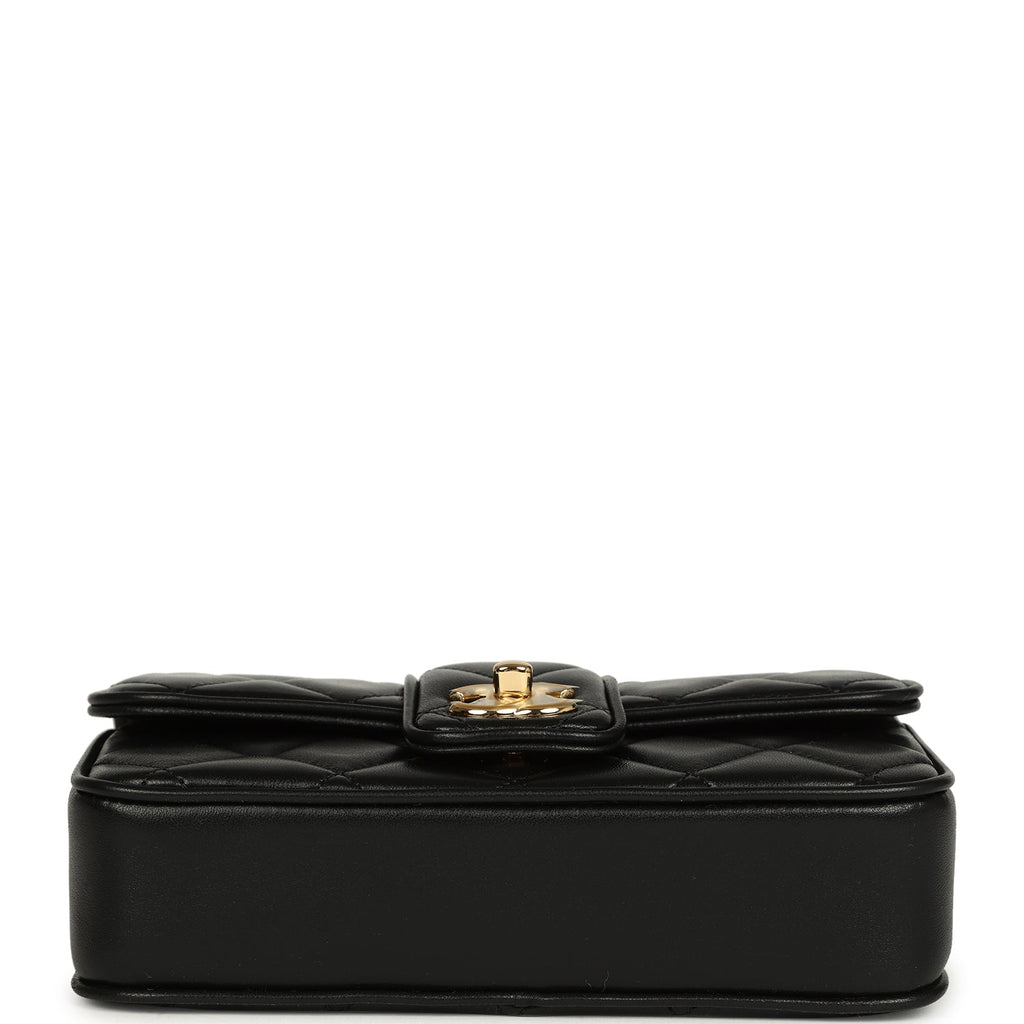 Mini Tab Flap Bag Black Lambskin Gold Hardware