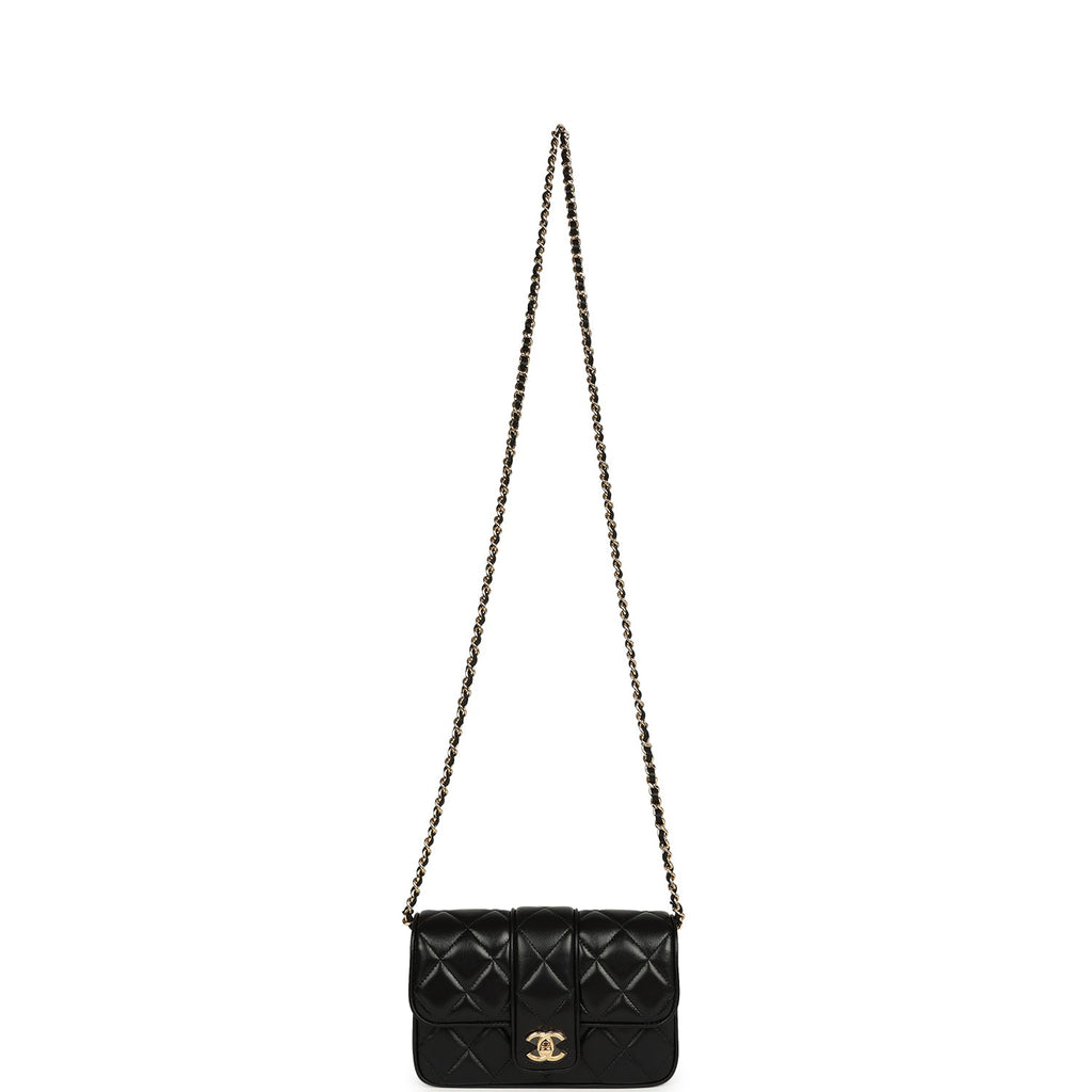 Mini Tab Flap Bag Black Lambskin Gold Hardware