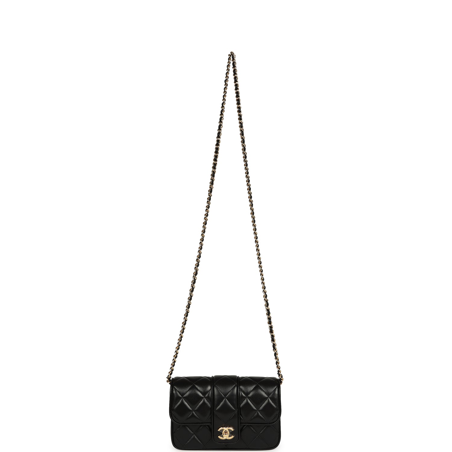 Mini Tab Flap Bag Black Lambskin Gold Hardware