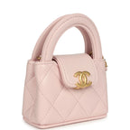 Nano Kelly Bag Charm Light Pink Shiny Lambskin Brushed Gold Hardware