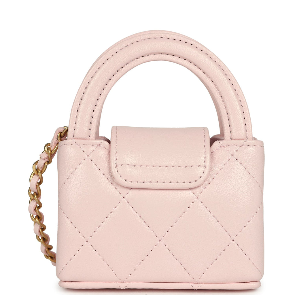Nano Kelly Bag Charm Light Pink Shiny Lambskin Brushed Gold Hardware