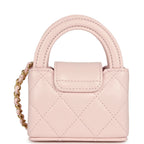 Nano Kelly Bag Charm Light Pink Shiny Lambskin Brushed Gold Hardware