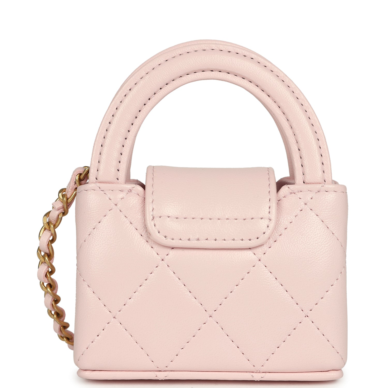 Nano Kelly Bag Charm Light Pink Shiny Lambskin Brushed Gold Hardware