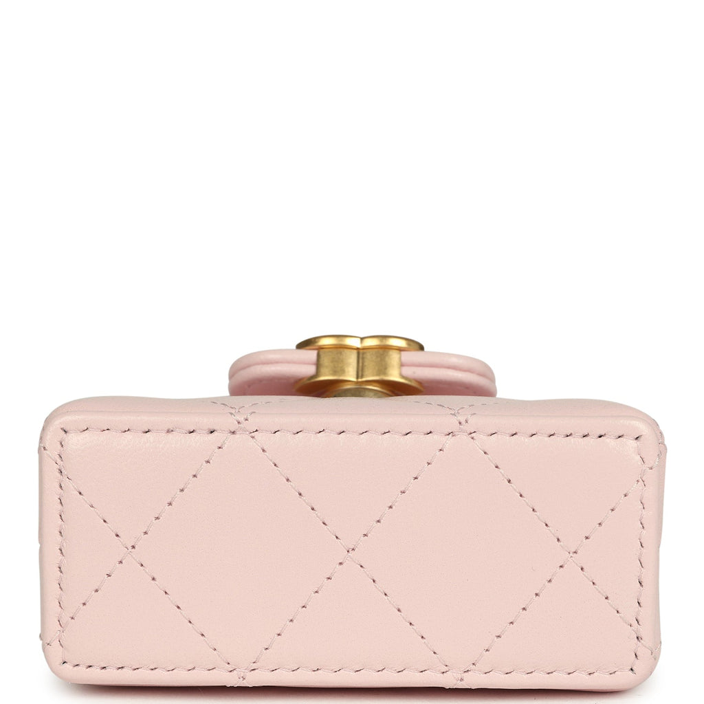 Nano Kelly Bag Charm Light Pink Shiny Lambskin Brushed Gold Hardware