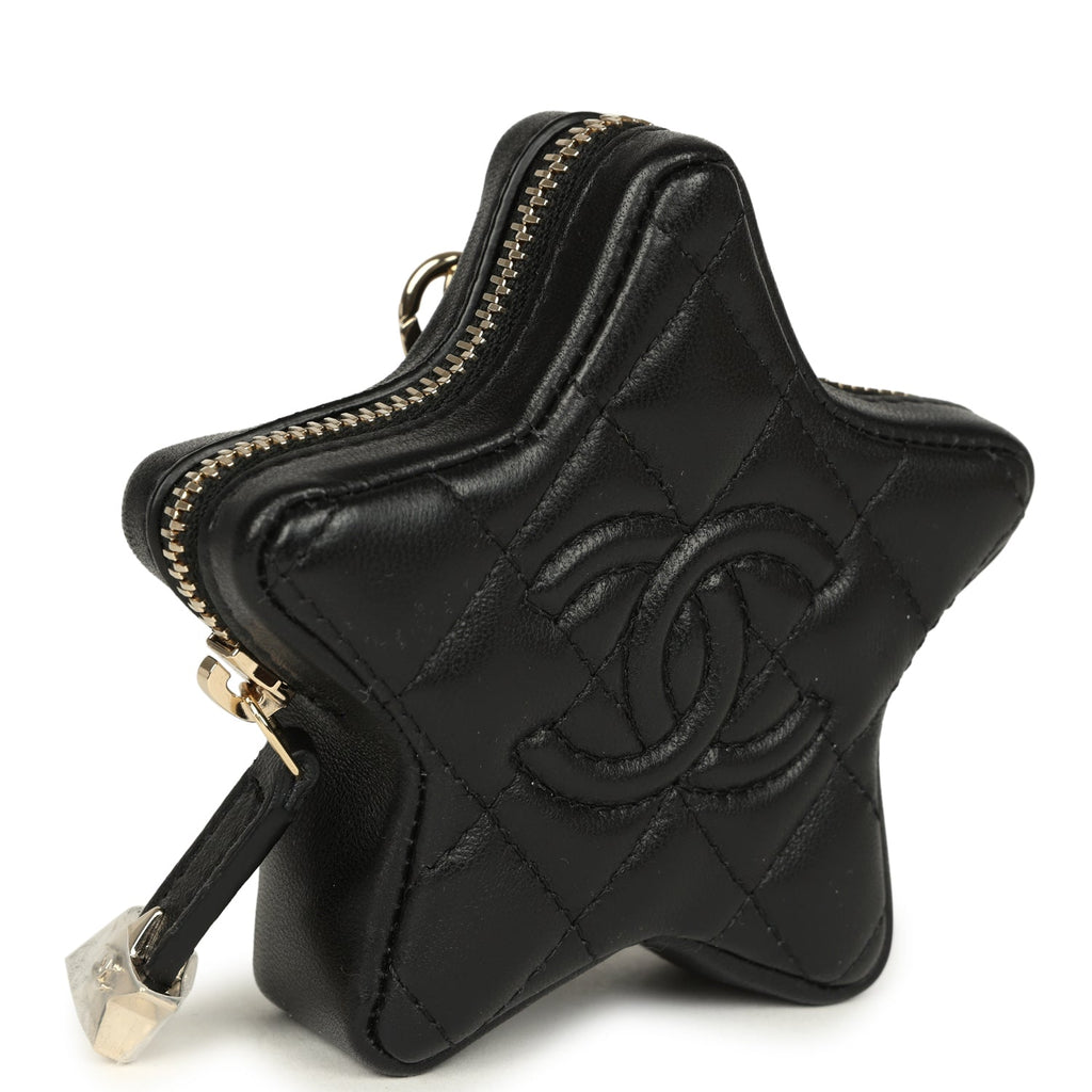 Mini Star Bag Charm Black Shiny Lambskin Light Gold Hardware