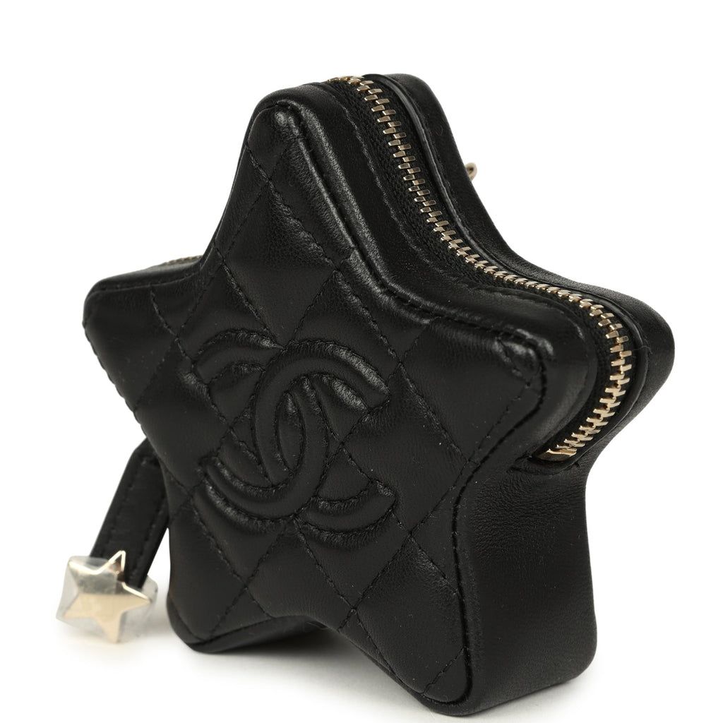 Mini Star Bag Charm Black Shiny Lambskin Light Gold Hardware