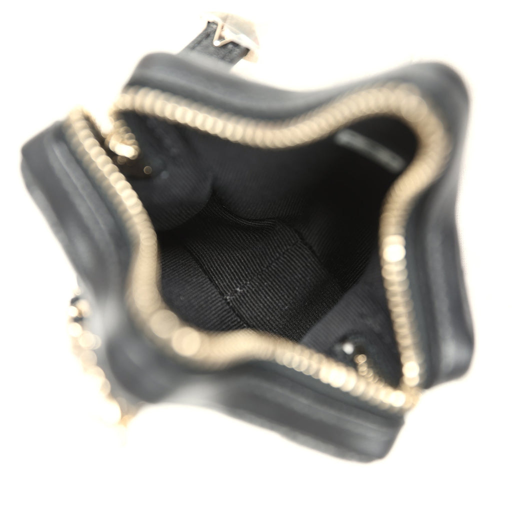 Mini Star Bag Charm Black Shiny Lambskin Light Gold Hardware
