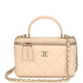 Small Top Handle Vanity Case Light Beige Lambskin Light Gold Hardware
