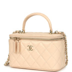 Small Top Handle Vanity Case Light Beige Lambskin Light Gold Hardware