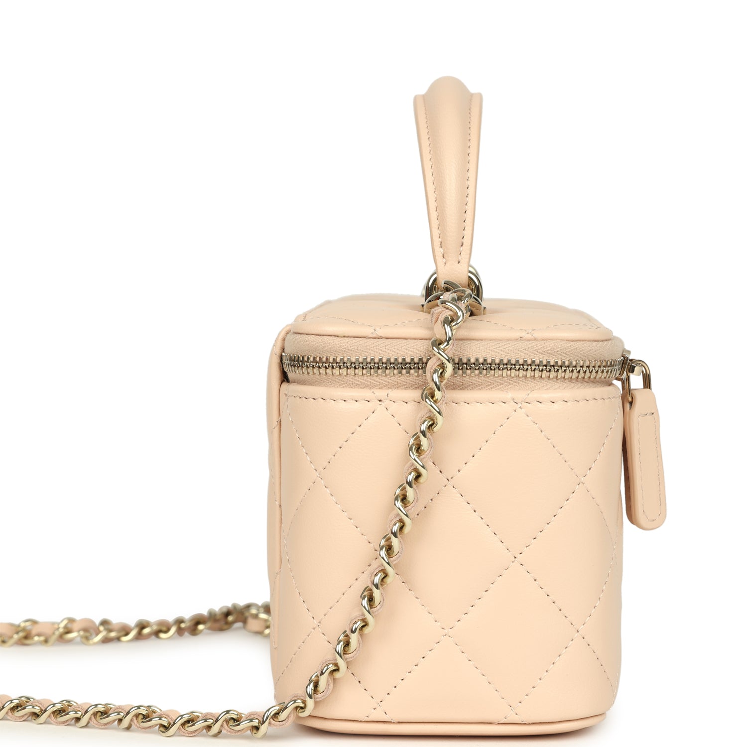 Small Top Handle Vanity Case Light Beige Lambskin Light Gold Hardware