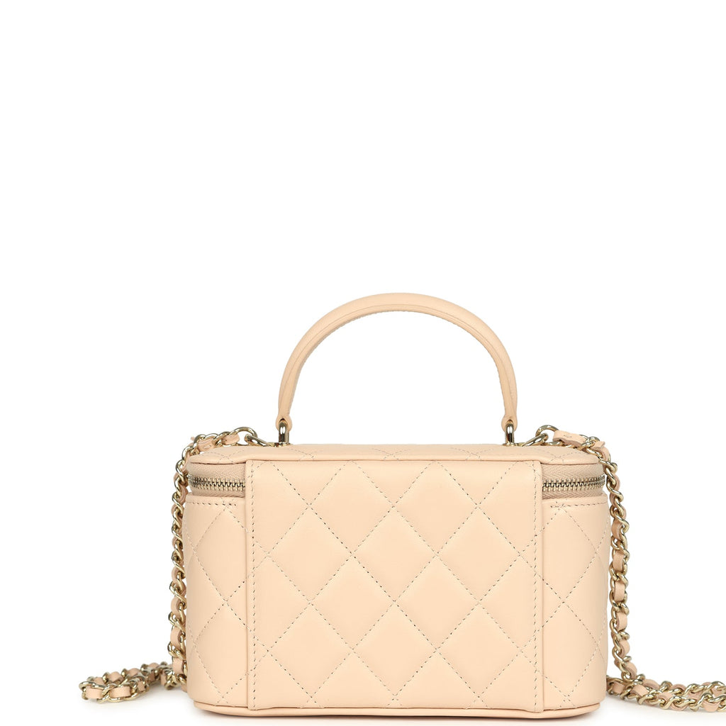 Small Top Handle Vanity Case Light Beige Lambskin Light Gold Hardware