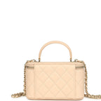 Small Top Handle Vanity Case Light Beige Lambskin Light Gold Hardware
